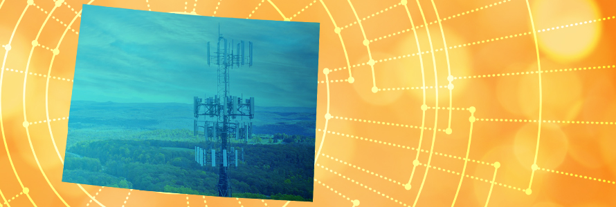 The silhouette of the State of Colorado revealing a cell tower inside