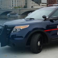 Grand Rapids police vehicle and Grand Rapids skyline