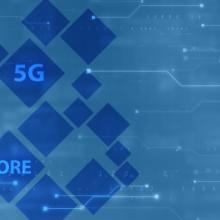 Illustration representing technology, connections, and wireless network terminology: AHCG, ATG, 5G, MCdata, IoT, Core, R17
