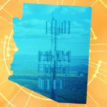 The silhouette of the State of Arizona revealing a cell tower inside