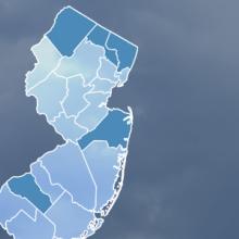 State of New Jersey with five counties highlighted